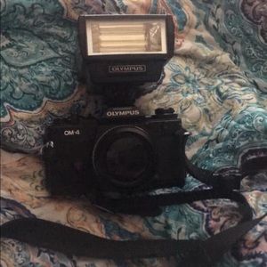 Olympus Film Camera w/ Olympus OM-2 Flash Attchmt